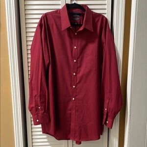Stafford Men's Deep Red Casual Button Down Shirt